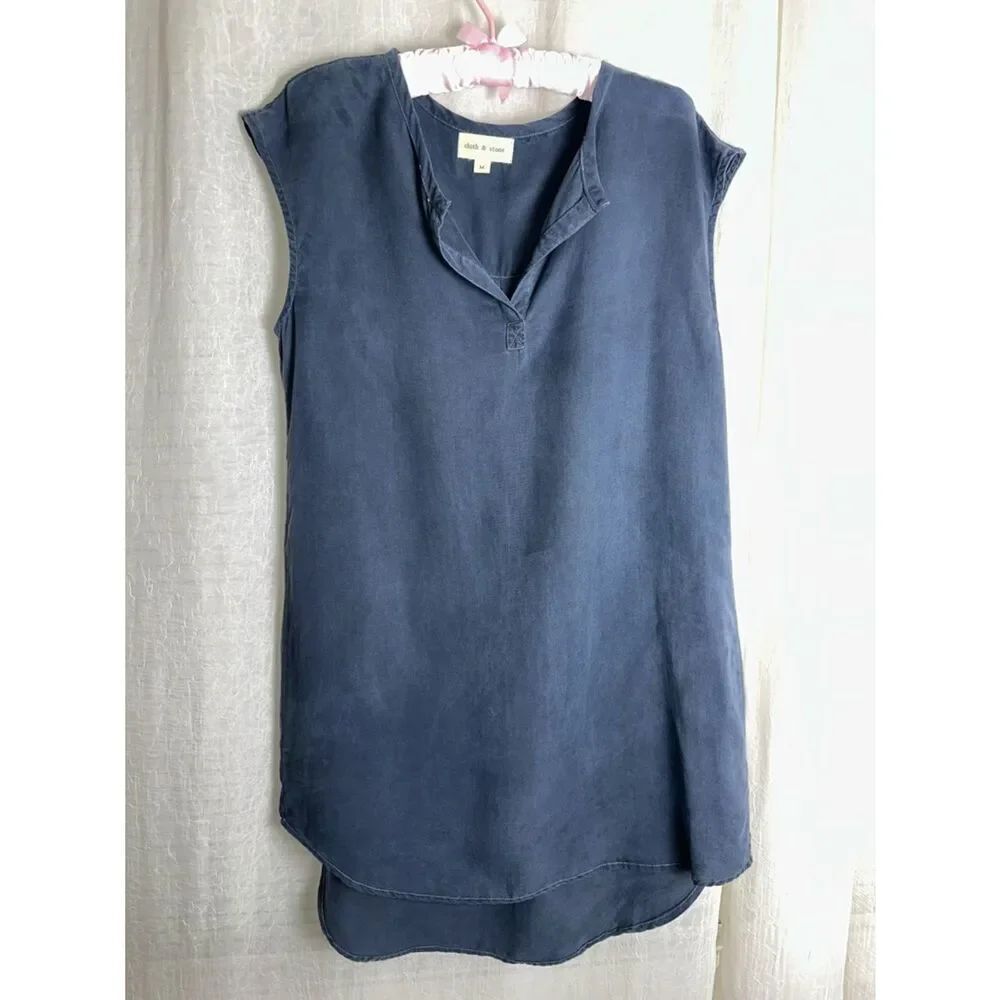 Anthropologie x Cloth & Stone M Navy Tencel Sleeveless Split V-Neck Dress